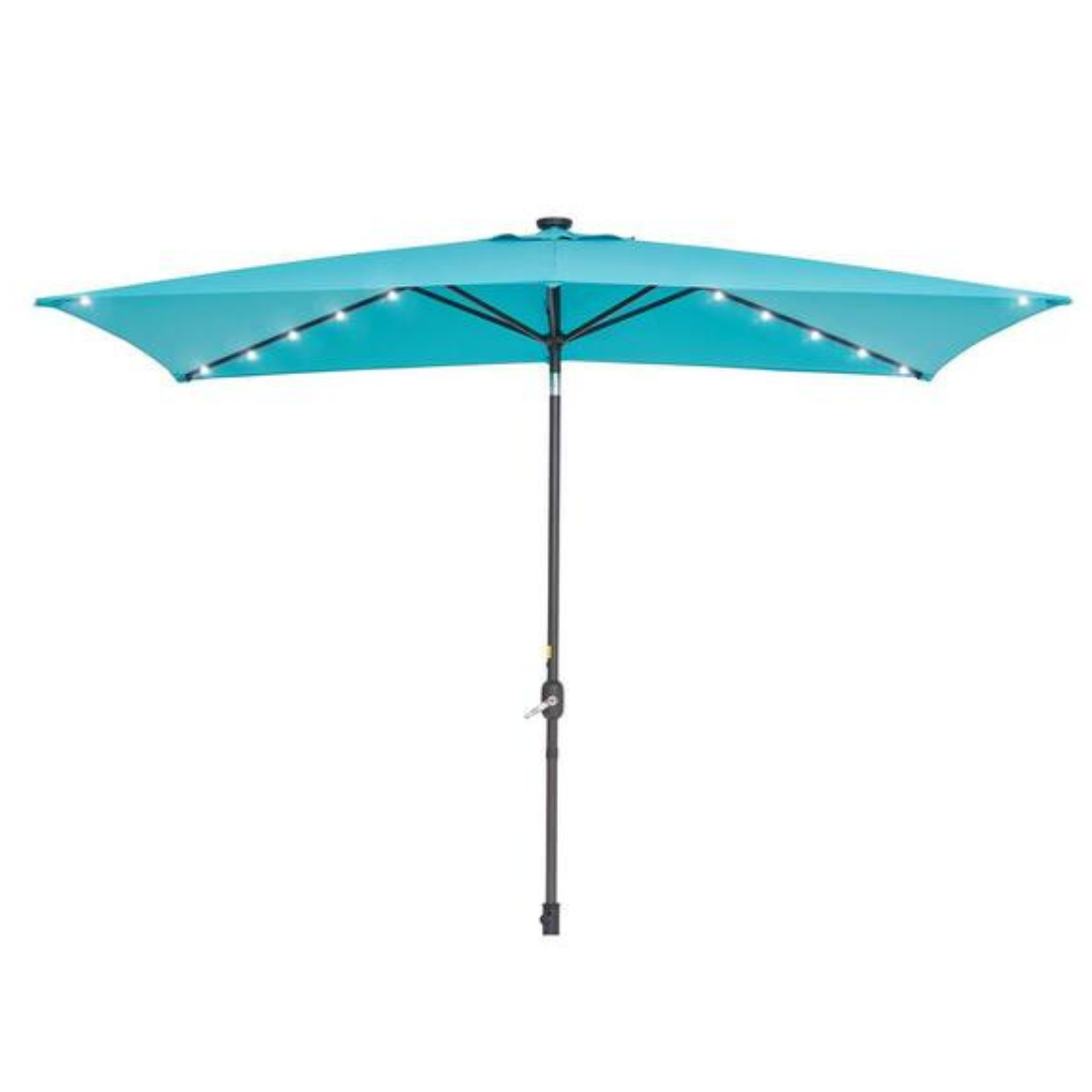 Solar LED 10ft x 6.5ft Patio Rectangle Market Umbrella