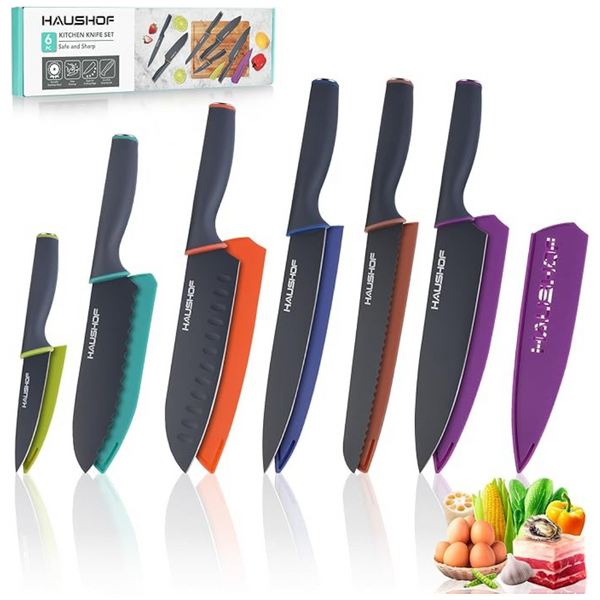 12-Piece Knives Set With 6 Colorful Sheaths