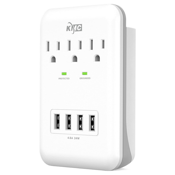 3-Outlet 4 USB 4.8 AMP USB Charging Ports Surge Protector
