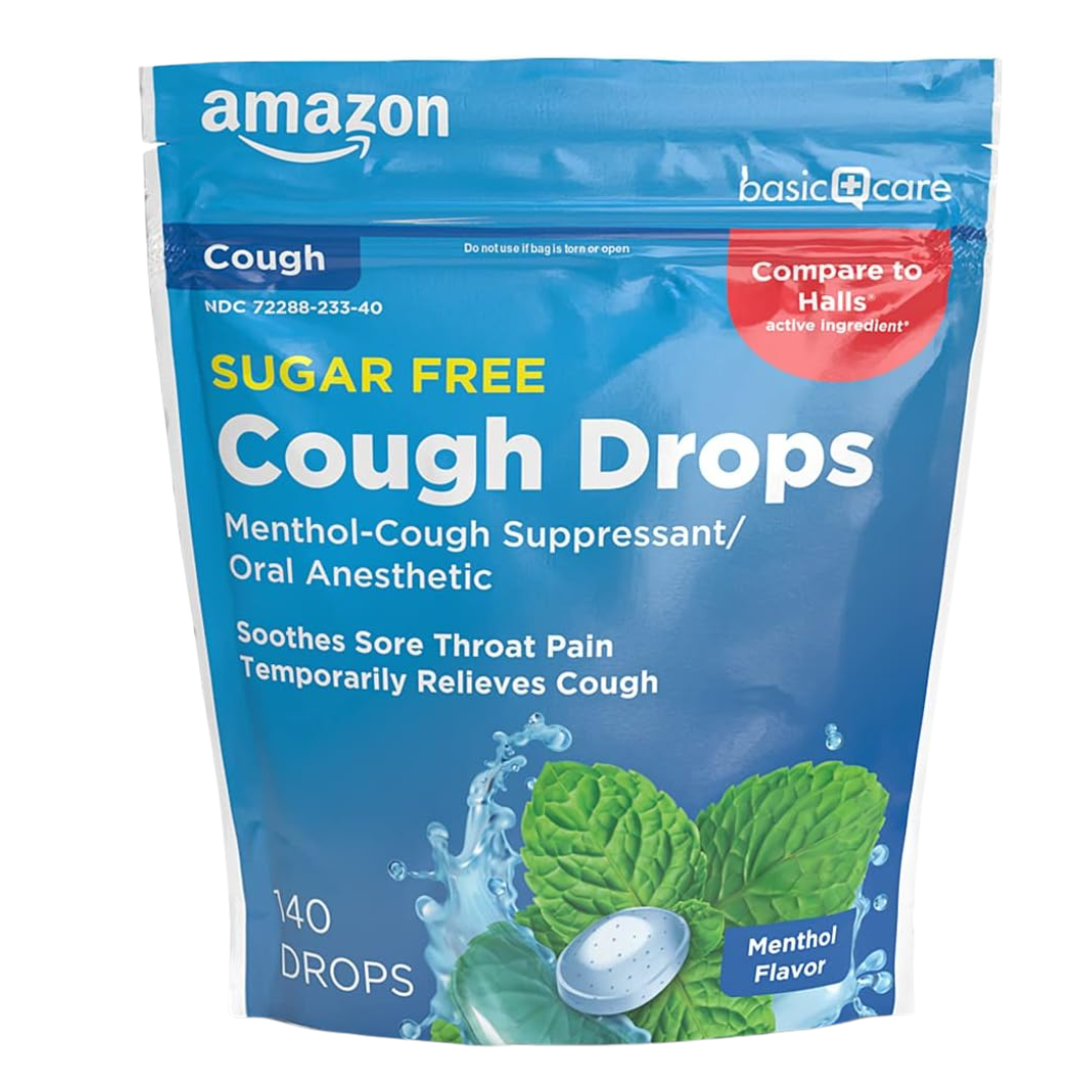 140-Count Amazon Basic Care Sugar Free Menthol Cough Drops