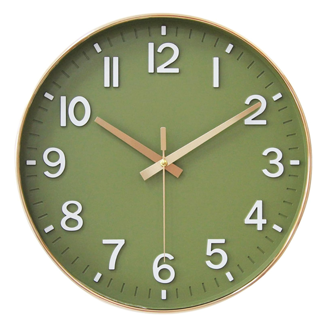 8" Battery Operated Green Gold Silent Non Ticking Wall Clock