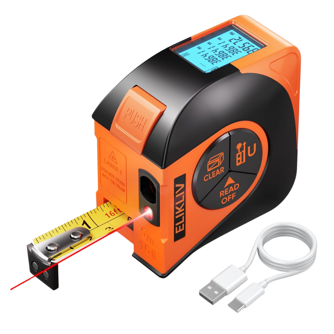 Rechargeable 197-Ft Laser & 16-Ft Manual Measure Digital Tape