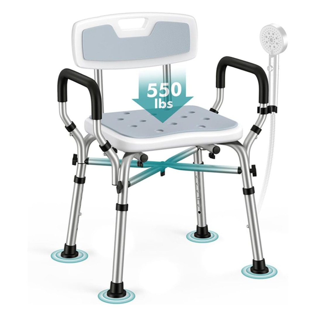 550 lbs 6-Height Adjustable Shower Chair With Arms And Back