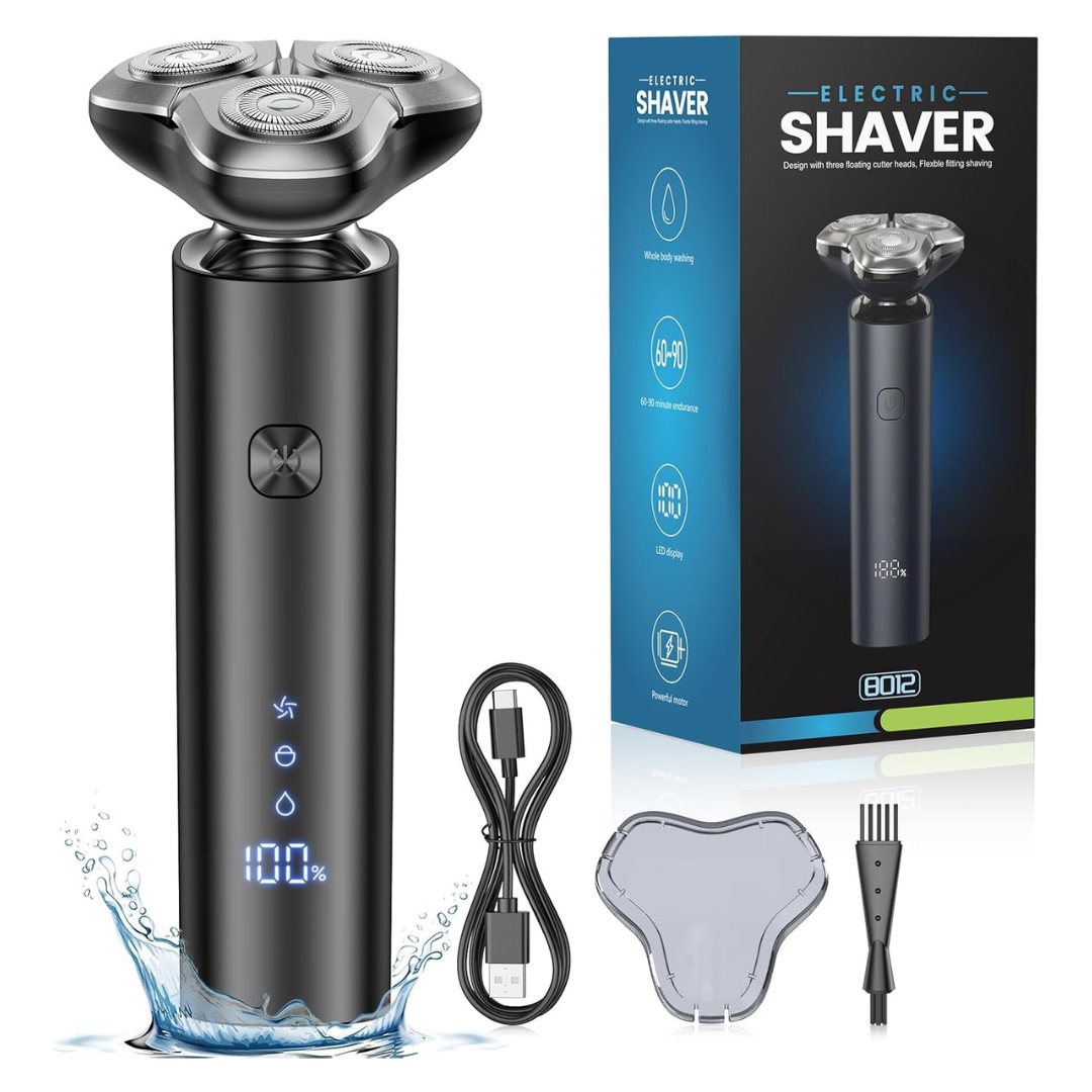 Men's Waterproof Cordless 3-Blade Wet Dry Rotary Shaver