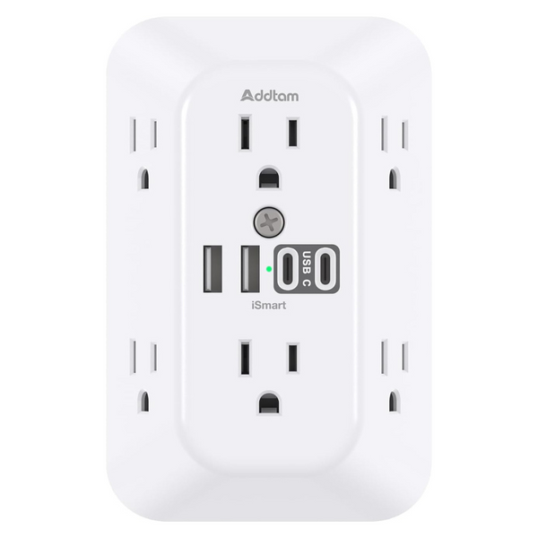 Addtam 6-Outlet Surge Protector With 4 USB Ports (2 USB-C)