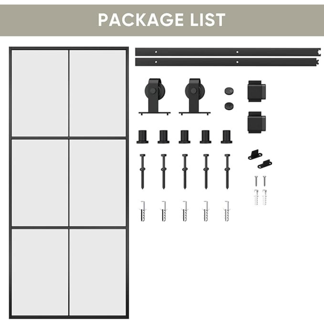 Jubest 42" x 96" Glass Sliding Barn Door with 7ft Hardware Kit