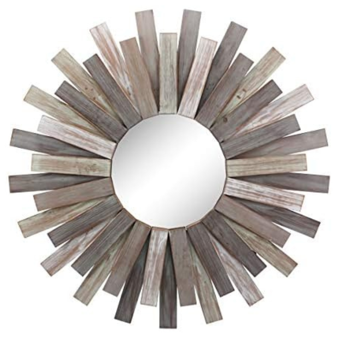 Stonebriar Large Round 32" Wooden Sunburst Wall Mirror