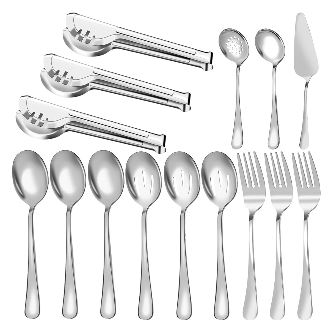 15-Piece Stainless Steel Large Flatware Serving Utensils Set