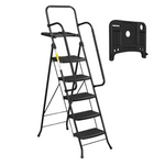 HBTower 330 LBS Portable Steel Folding 5 Step Ladder With Handrails