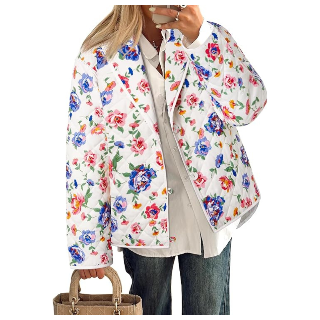 Women's Lightweight Floral Print Puffer Quilted Jacket