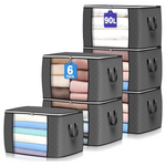 6-Pack 90L Foldable Clothes Organizers Storage Bags With Reinforced Handle