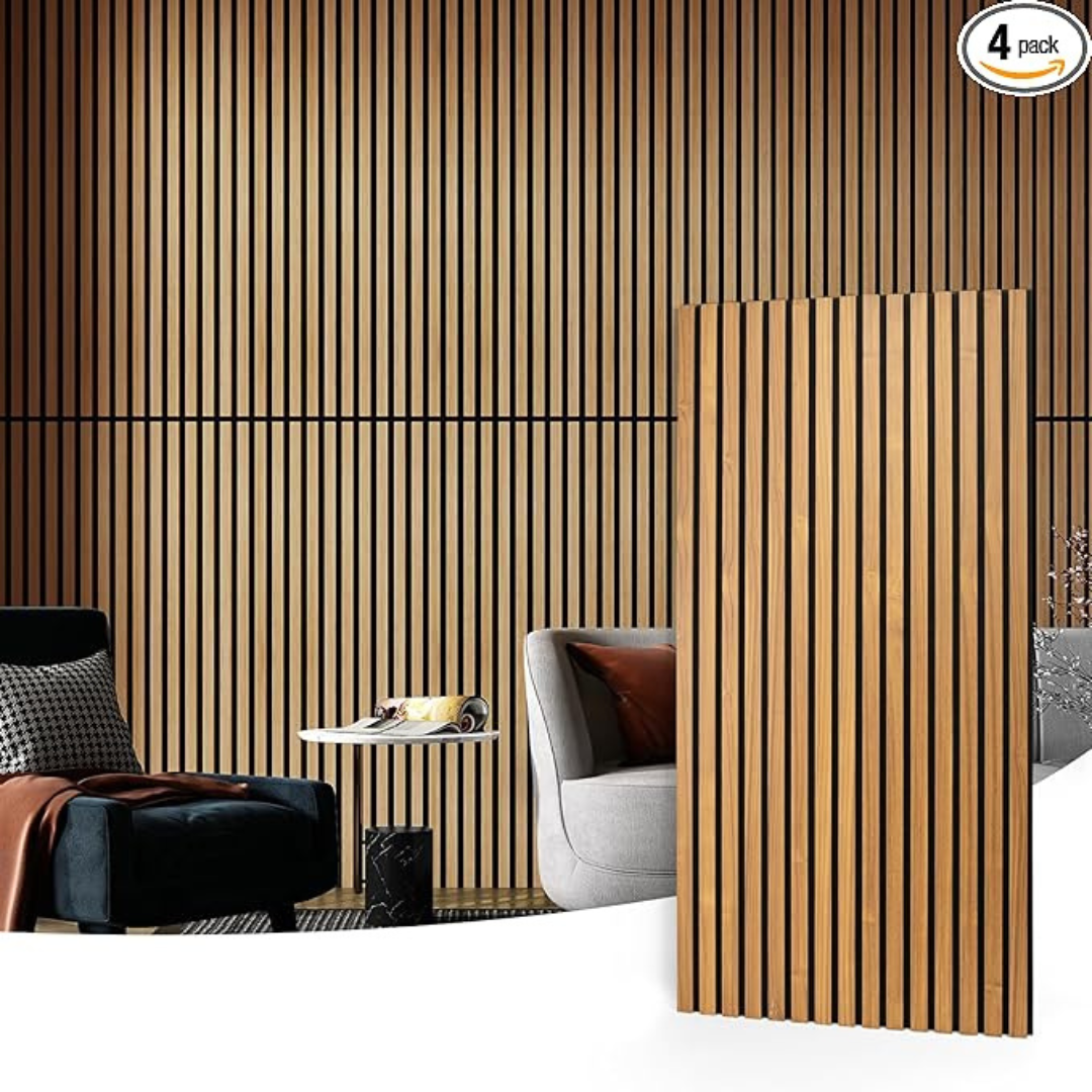 4-Pack Art3d 47.2" x 23.6" Wood Slat 3D Fluted Sound Absorbing Panel