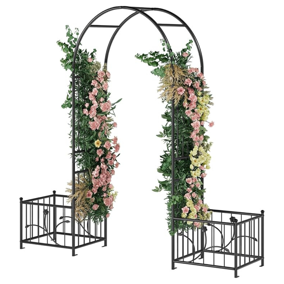Yitahome Metal Garden Arbor Archway w/Planter Boxes