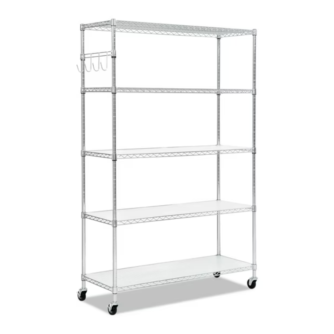 Alera 5-Shelf Wire Shelving Kit w/Casters & Shelf Liners (48w x 18d x 72h)