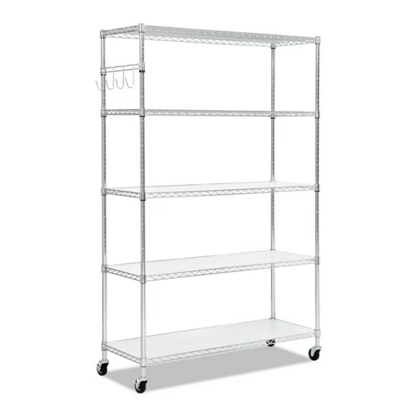 Alera 5-Shelf Wire Shelving Kit w/Casters & Shelf Liners (48w x 18d x 72h)