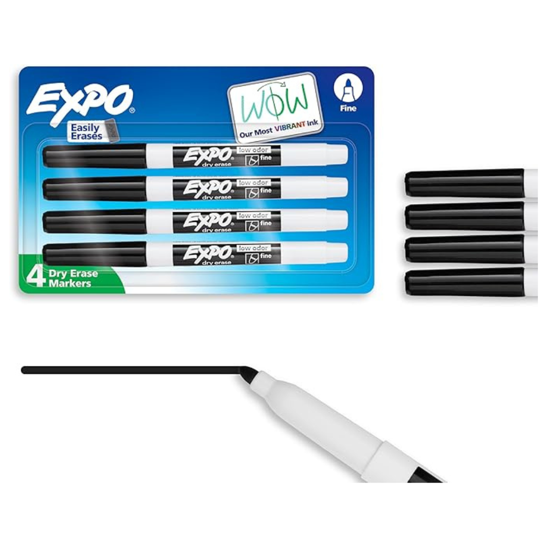 EXPO Low Odor Dry Erase Markers Fine Tip Black (2 Packs Of 4)