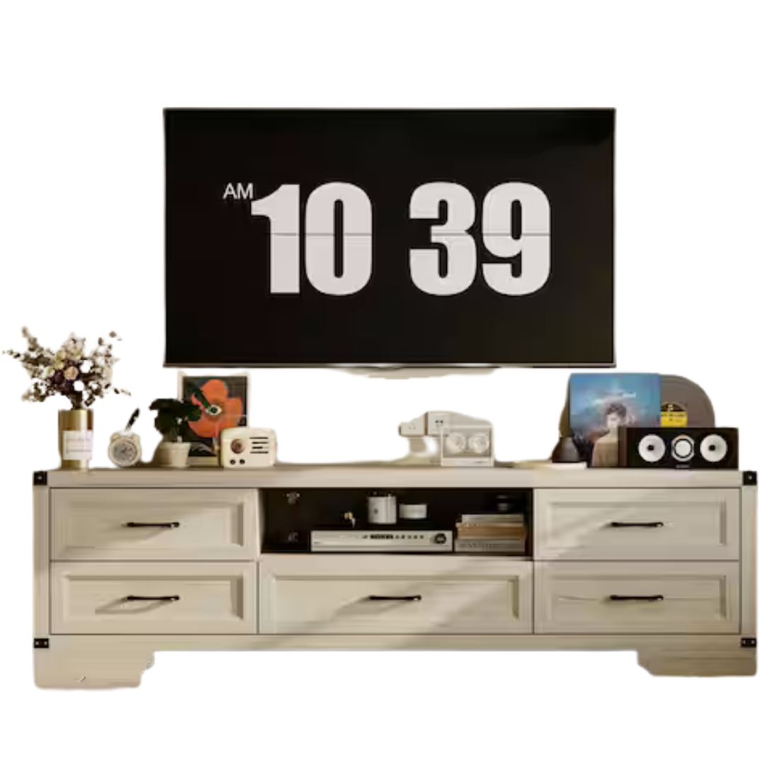 Oak TV Stand Entertainment Center Fits TVs Up To 70.9"