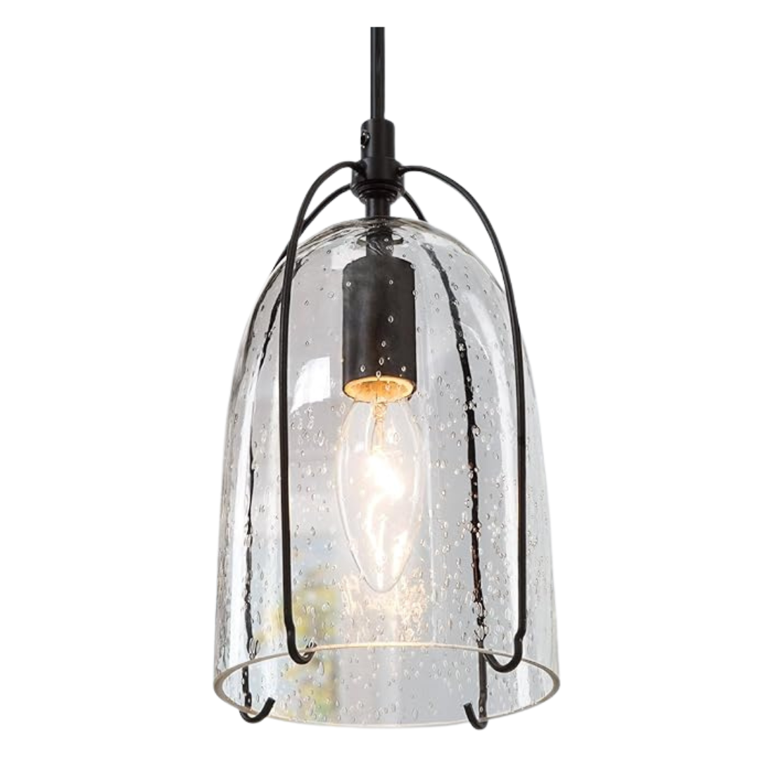 KSANA Modern Black Pendant Light With Seeded Glass Shade