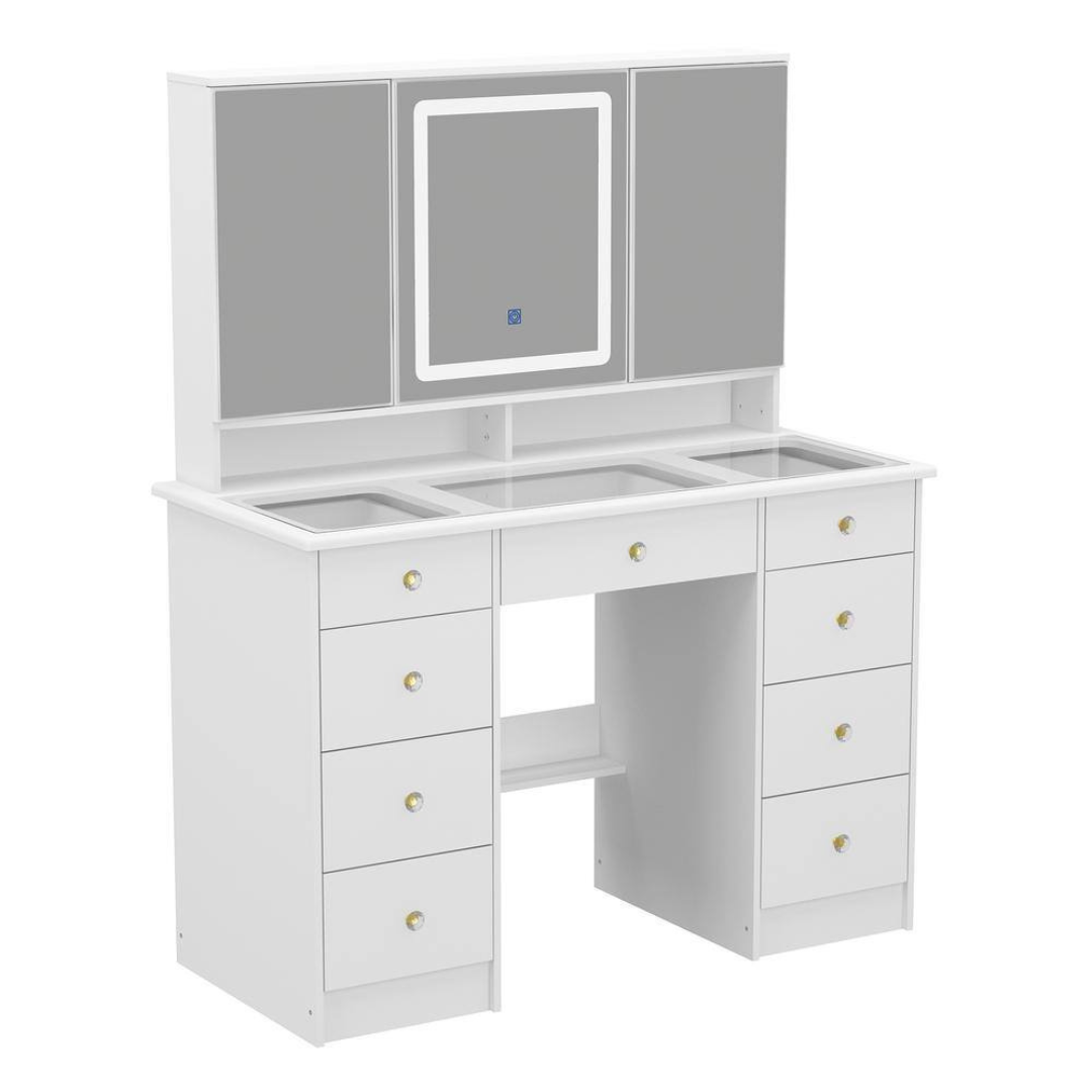 9 Drawers Wood White Makeup Vanity Desk