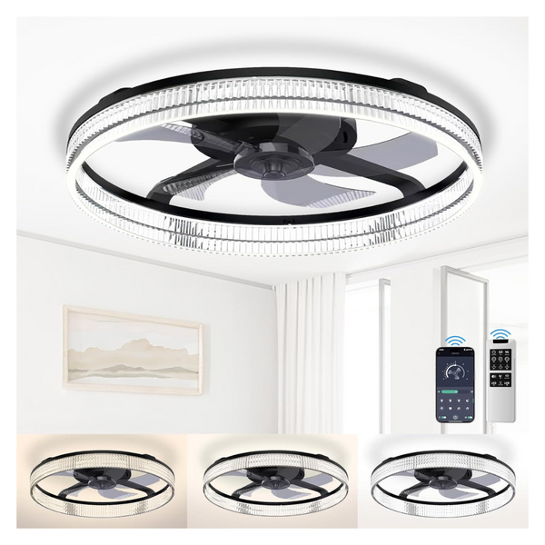 20" Modern 6 Speeds Flush Mount LED Lights Ceiling Fan