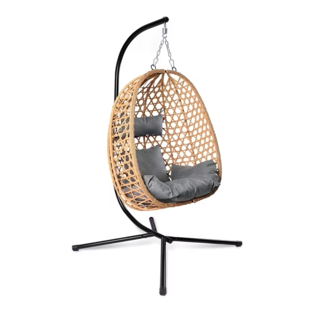 Patio Wicker Cushioned Swing Egg Chair With Stand