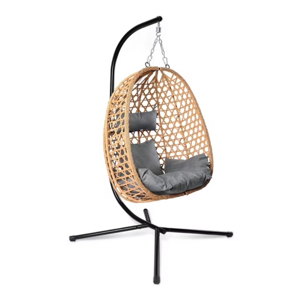 Patio Wicker Cushioned Swing Egg Chair With Stand