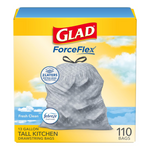 Glad Tall Kitchen Drawstring Odorshield 13 Gallon White Trash Bags, Febreze Fresh Clean (110 Count)