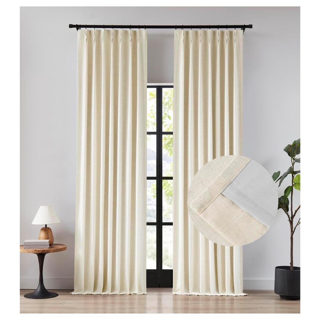 2-Panel 40" x 63" Linen Blackout Window Curtains With Hooks