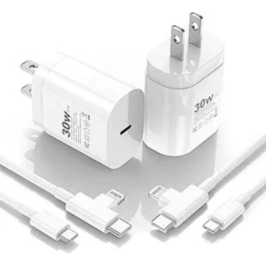 2-Pack 30W Charger Adapter w/ 6ft USB-C to USB-C & Lightning Cable