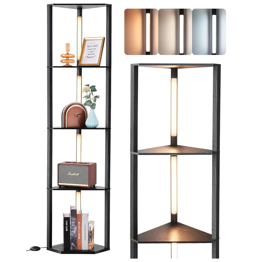 64" Modern Corner Shelf Floor Lamp with 3 Color Temps
