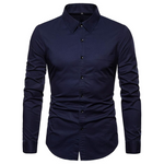 Men's Long Sleeve Casual Button Down Dress Shirts (Navy Blue, L)