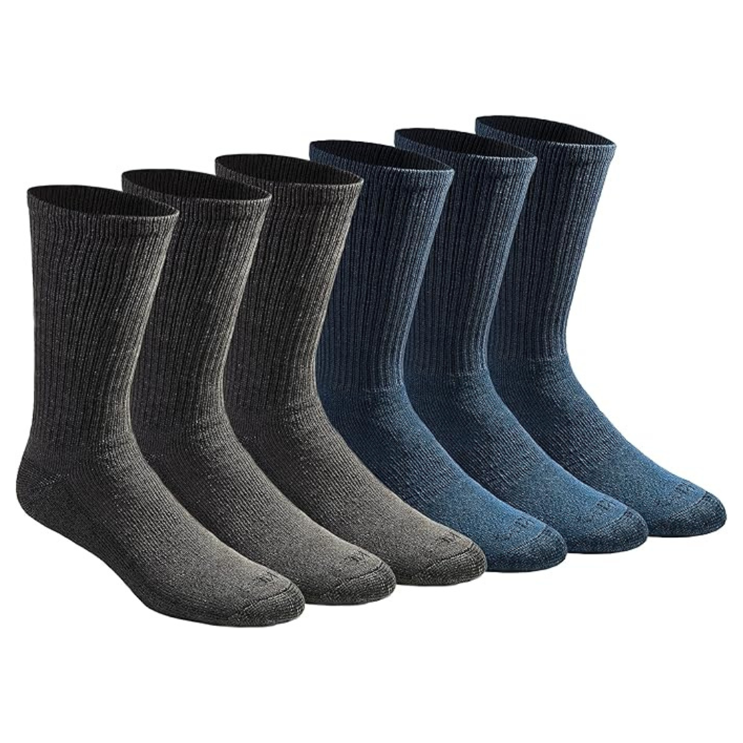 6-Pairs Dickies Men's Dri-Tech Essential Moisture Control Crew Socks (Mixed Denim)