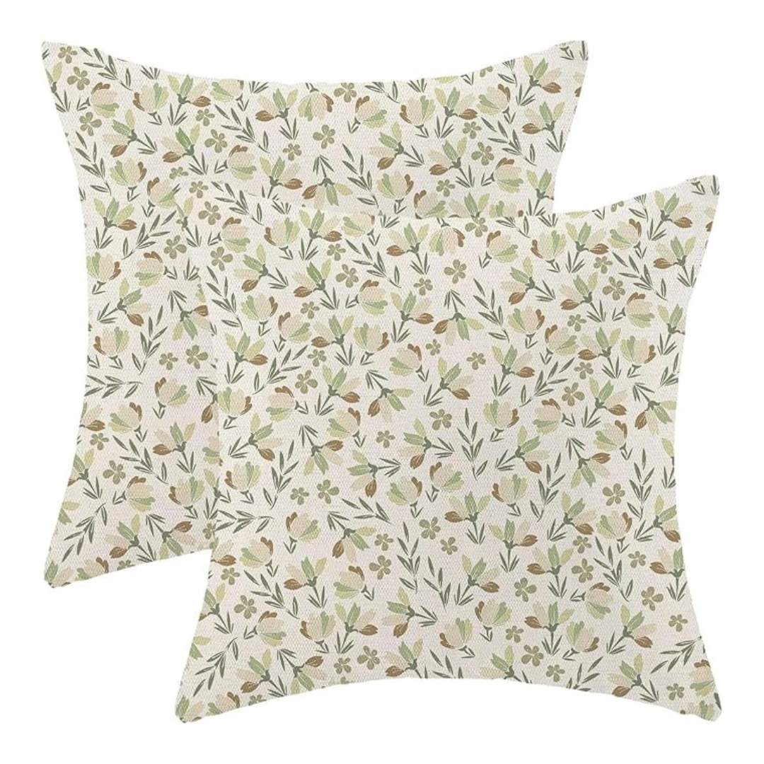 2-Pack 18" x 18" Spring Green Brown Flowers Pillow Covers