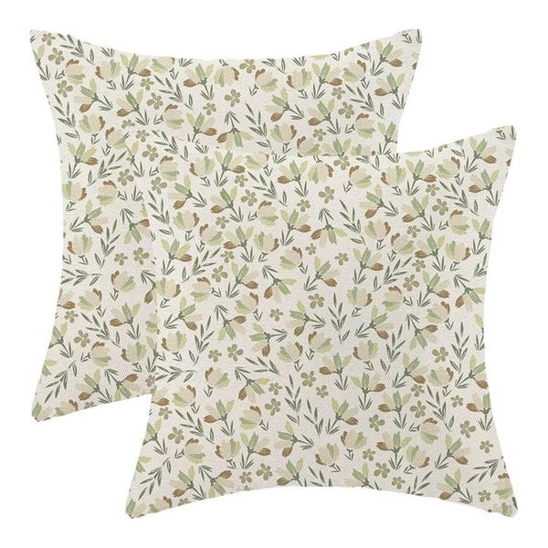 2-Pack 18" x 18" Spring Green Brown Flowers Pillow Covers