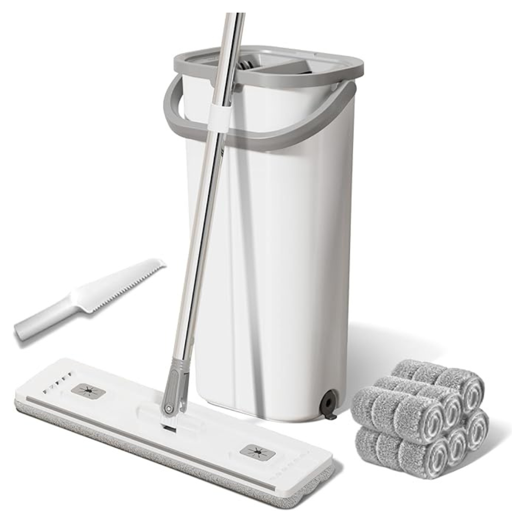 Plastic Mop and Bucket Set with Wringer, Long Handle Mop Cleaner