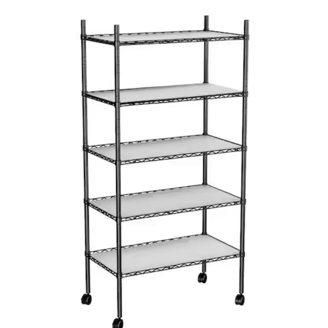 5-Tier Black Kitchen Shelf Metal Storage Shelf Height Adjustable