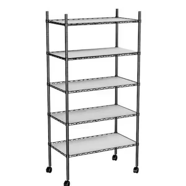 5-Tier Black Kitchen Shelf Metal Storage Shelf Height Adjustable