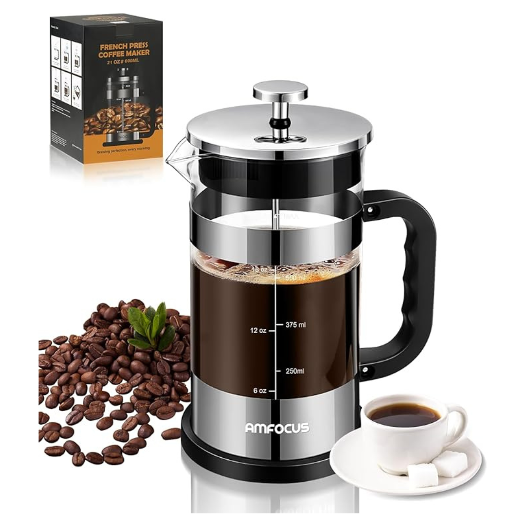 French Press 21oz Glass Coffee Maker with 4-Level Filters