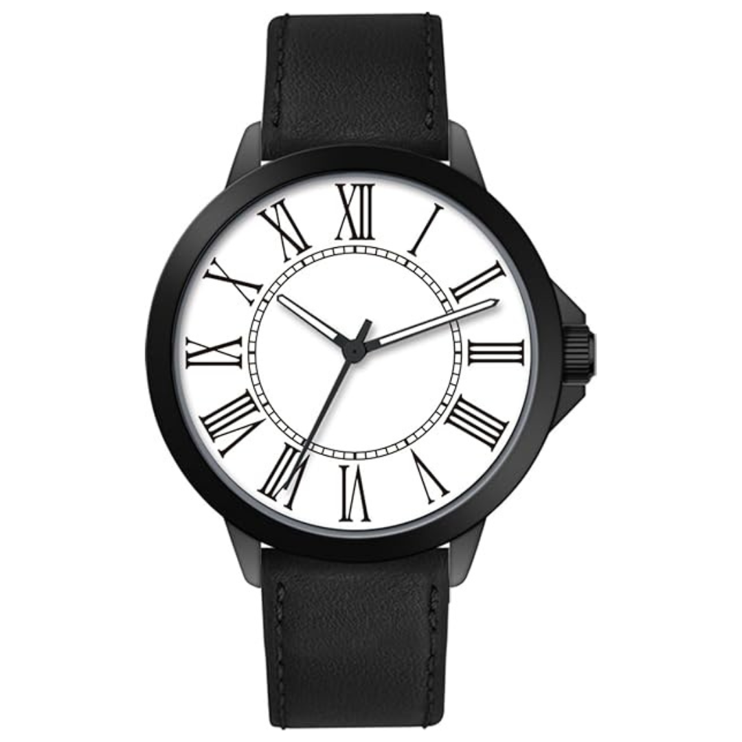 45MM Big Arabic Numbers Leather Men's Quartz Watch
