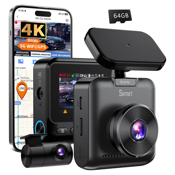 Sarmert C2 4K Front And Rear 5G WiFi Dual Dash Cam