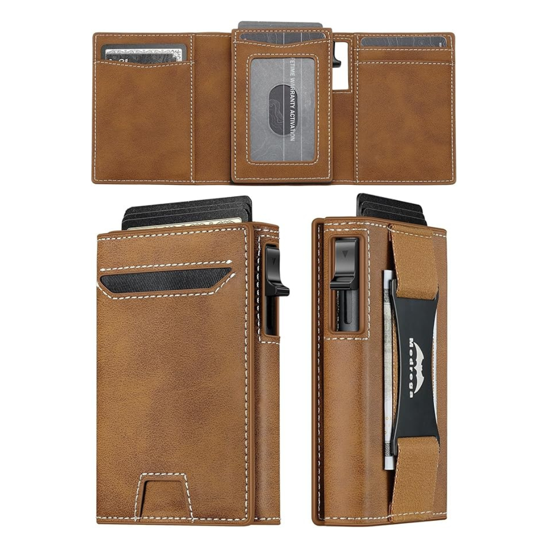 Medrega Men's RFID Minimalist Leather Wallet w/ Cash Strap