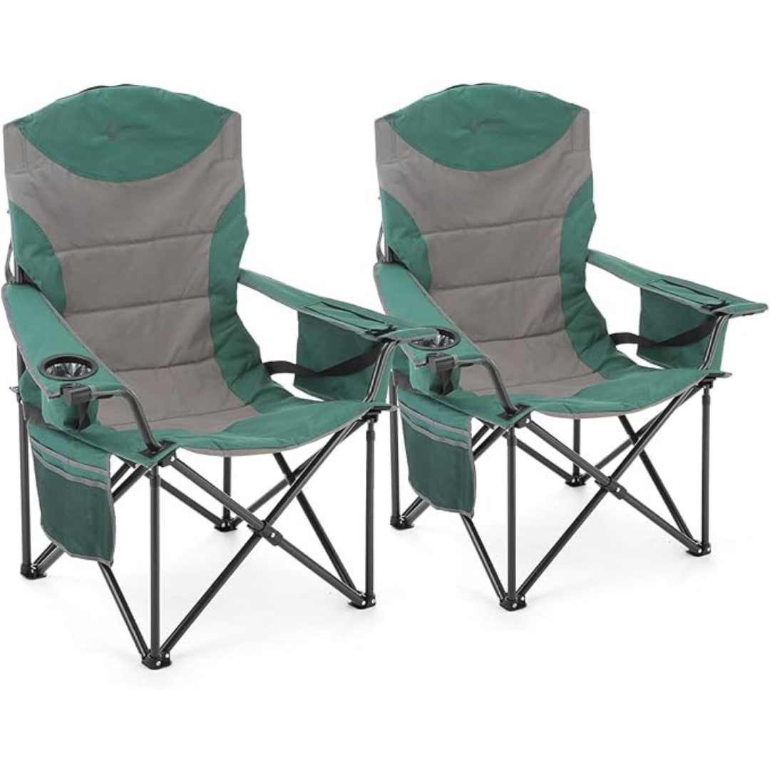 2-Pack Oversized XXL Portable Folding Camp Chair w/Glass & Cup Holders