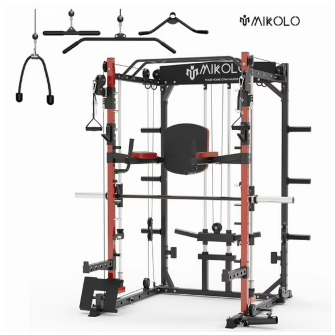 Mikolo Smith Machine 2000lb Squat Rack with LAT & Cable System
