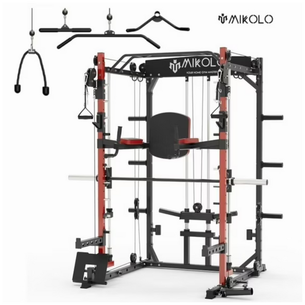 Mikolo Smith Machine 2000lb Squat Rack with LAT & Cable System
