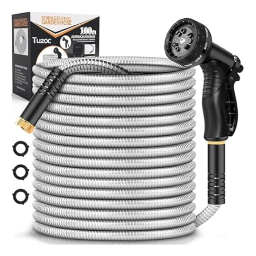 Rcfunkid 100ft Heavy Duty Metal Water Garden Hose