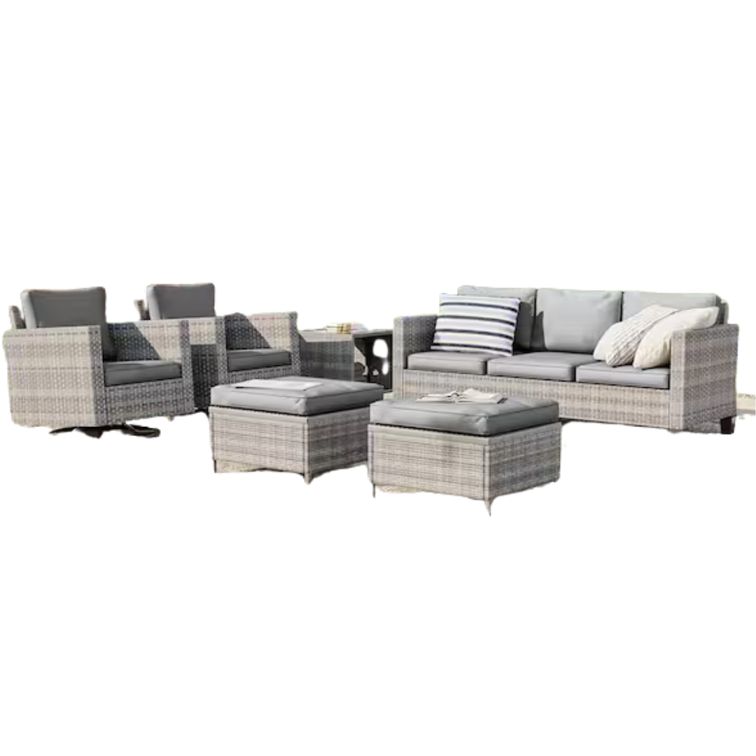 6-Piece Joyesery Gray Wicker Outdoor Seating Sofa Set