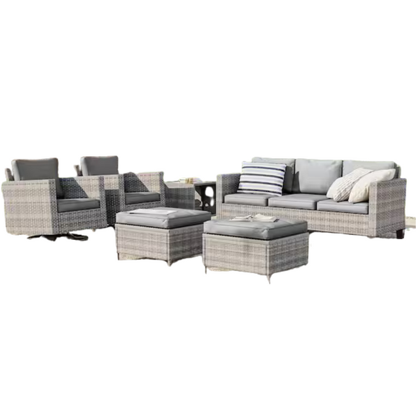 6-Piece Joyesery Gray Wicker Outdoor Seating Sofa Set