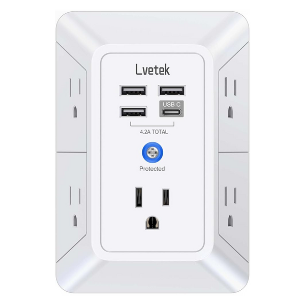 Lvetek 5-Outlet Surge Protector Wall Charger Adapter