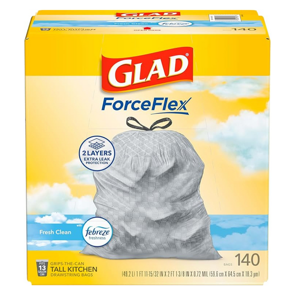 140-Count 13 Gallon Glad ForceFlex Tall Kitchen Trash Bags