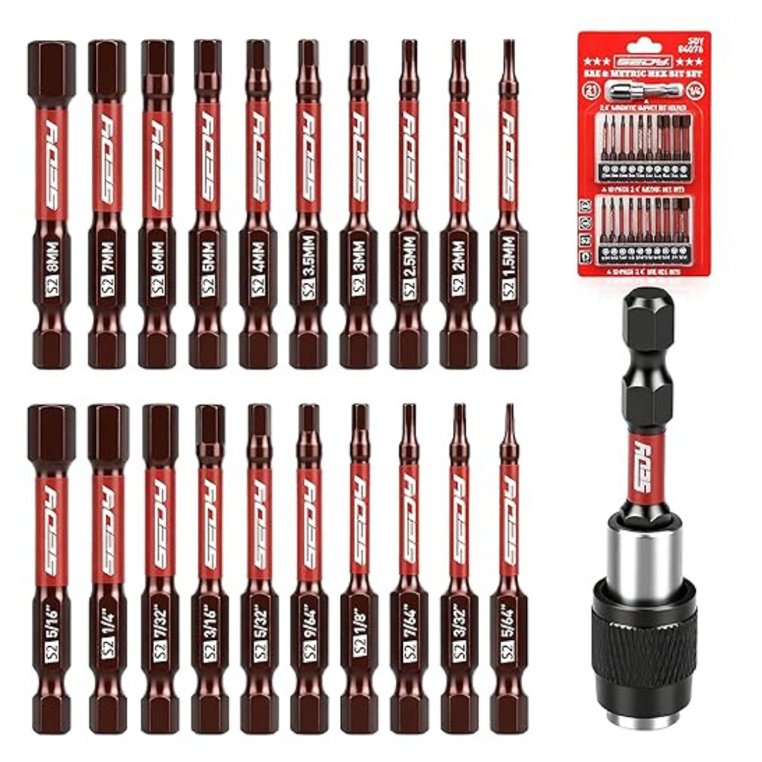 21-Piece 2.5" Hex Head Allen Wrench Drill Bit Set